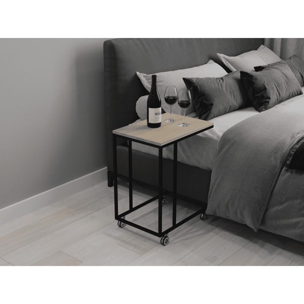 Журнальный столик на колесиках в стиле лофт 610x350x500 мм Дуб Сонома/Черный (362459)