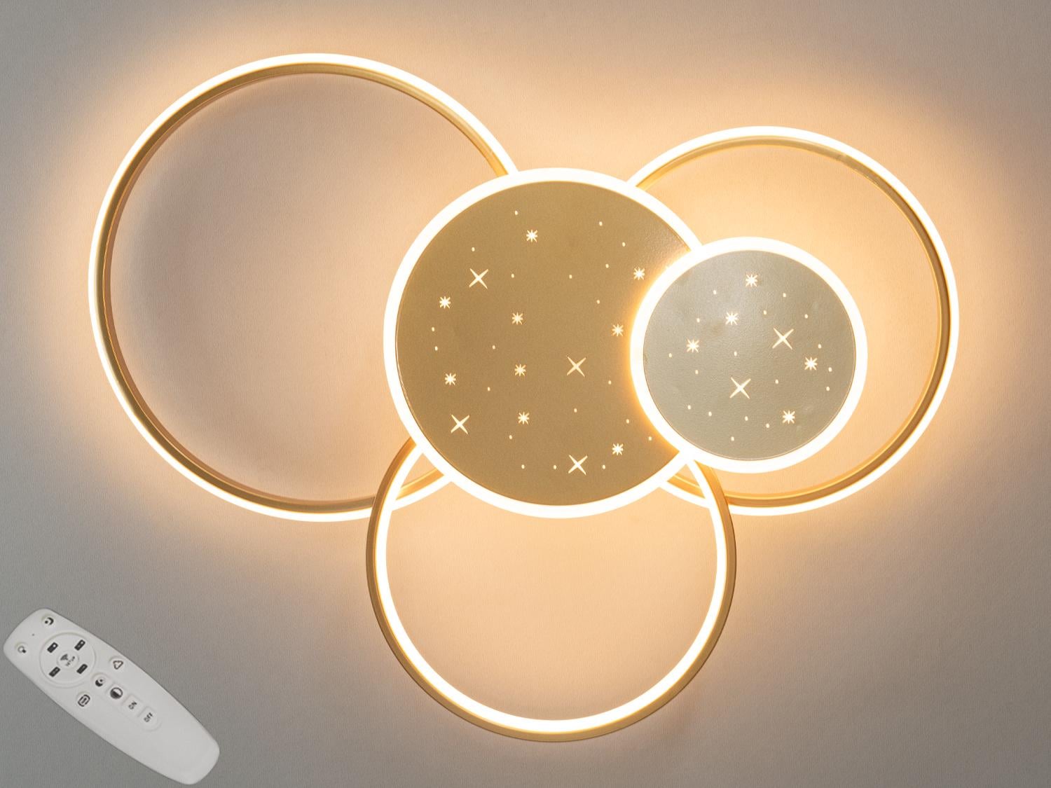 Люстра потолковая светодиодная в форме кольца с пультом 100 Вт Золотой (2447G dimmer)