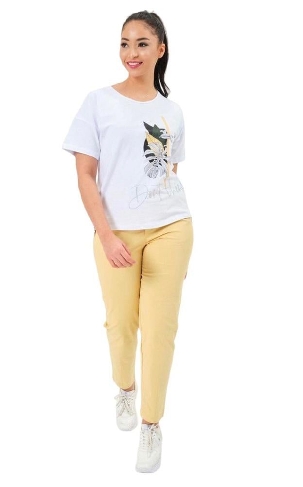 Комплект футболка/брюки Signet 502427x01 женский р. 50 Бело-желтый