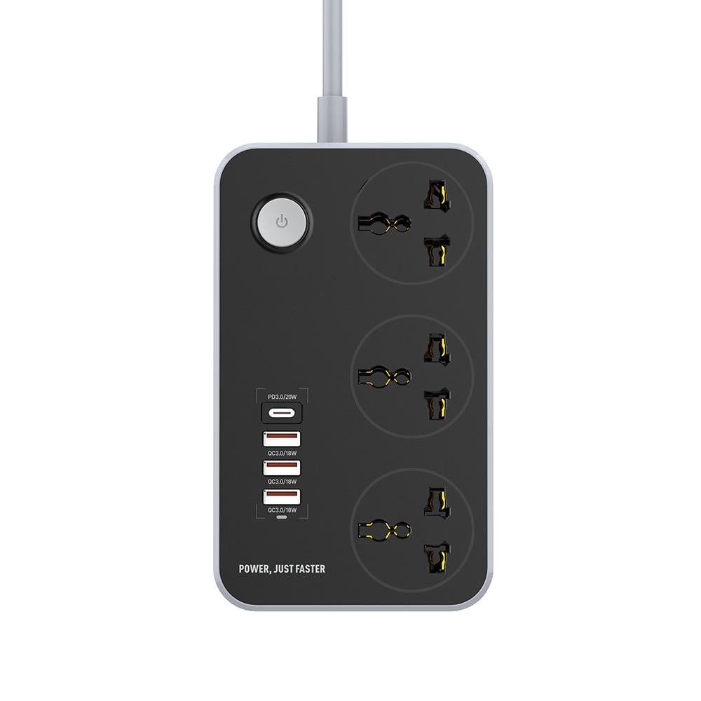 Фильтр-удлинитель сетевой СolorWay 3 розетки/4USB Black (Type-C PD20W + 3USB QC3.0) - фото 2