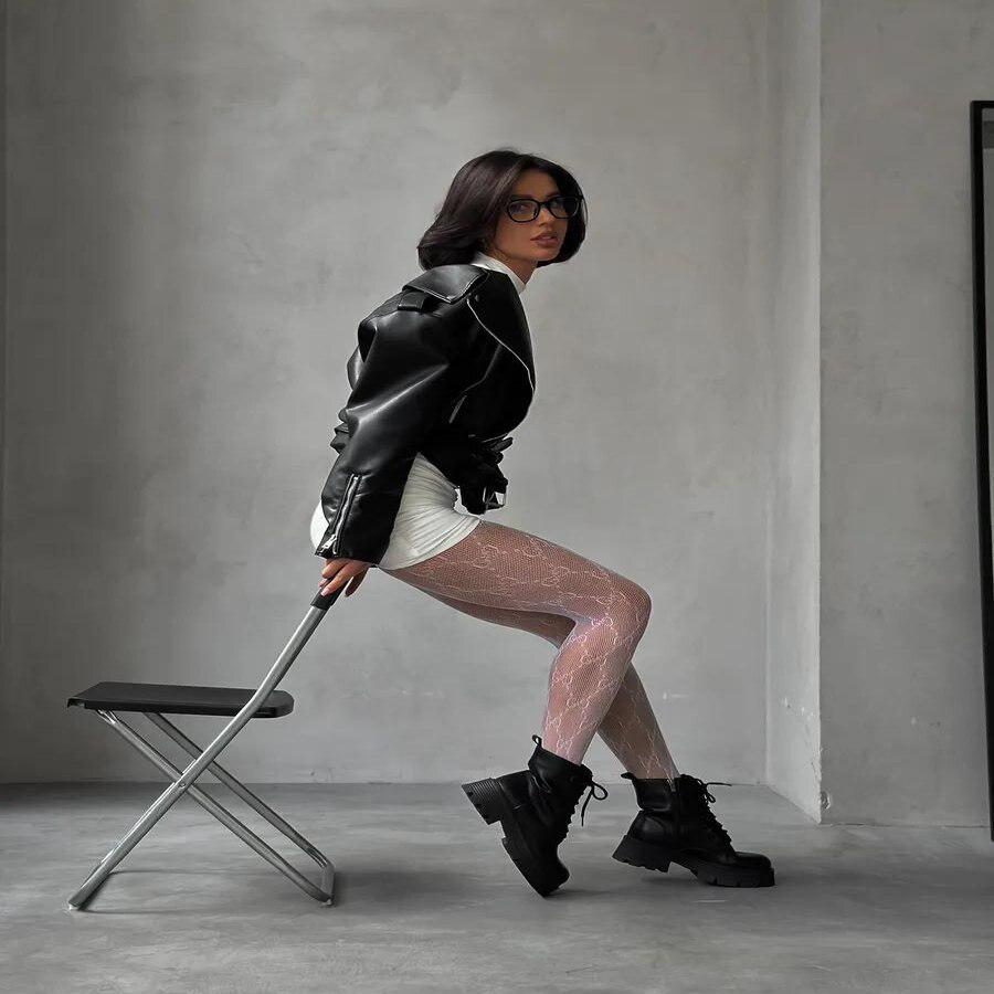 Колготки сетчатые женские с узором осенние OS Белый (VLD64) - фото 5