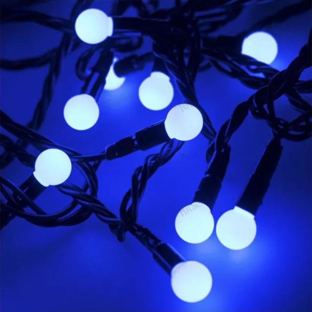 Гирлянда светодиодная Шарики на елку 100 LED 10 мм 6 м черный провод Синий