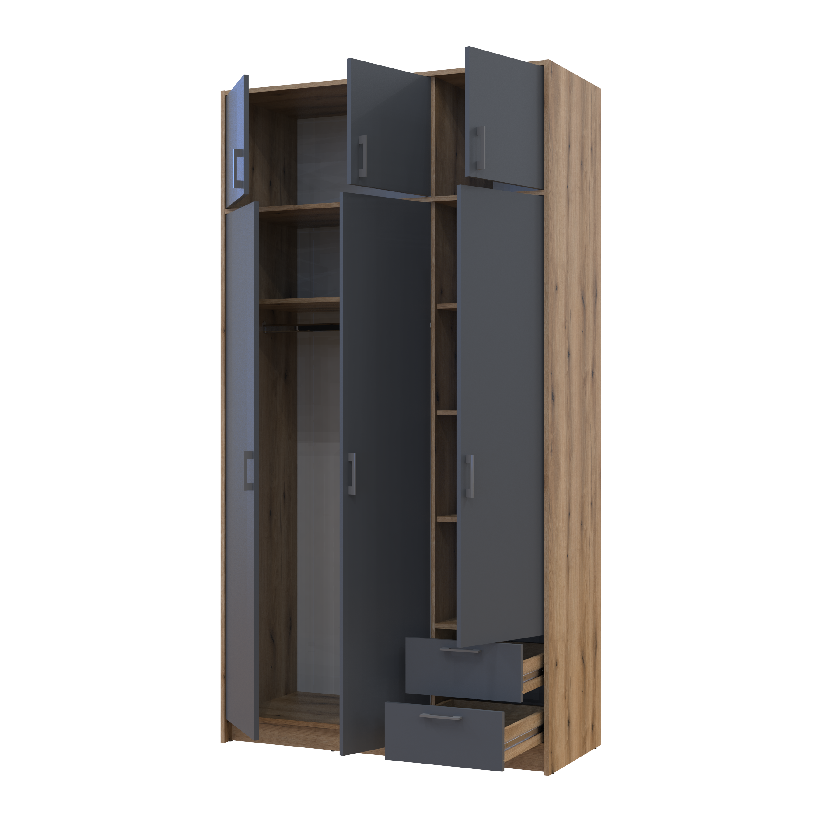 Шафа для одягу Ронді з антресолею 3 ДСП 121х52х236 см Дуб Артізан/Графітовий (80737818) Шафа для одягу Ронді з антресолею 3 ДСП 121х52х236 см Дуб Артізан/Графітовий (80737818)