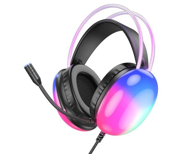 Навушники Ігрові дротові Hoco W109 Rich USB 3,5 мм з RGB-підсвічуванням 2 м Black