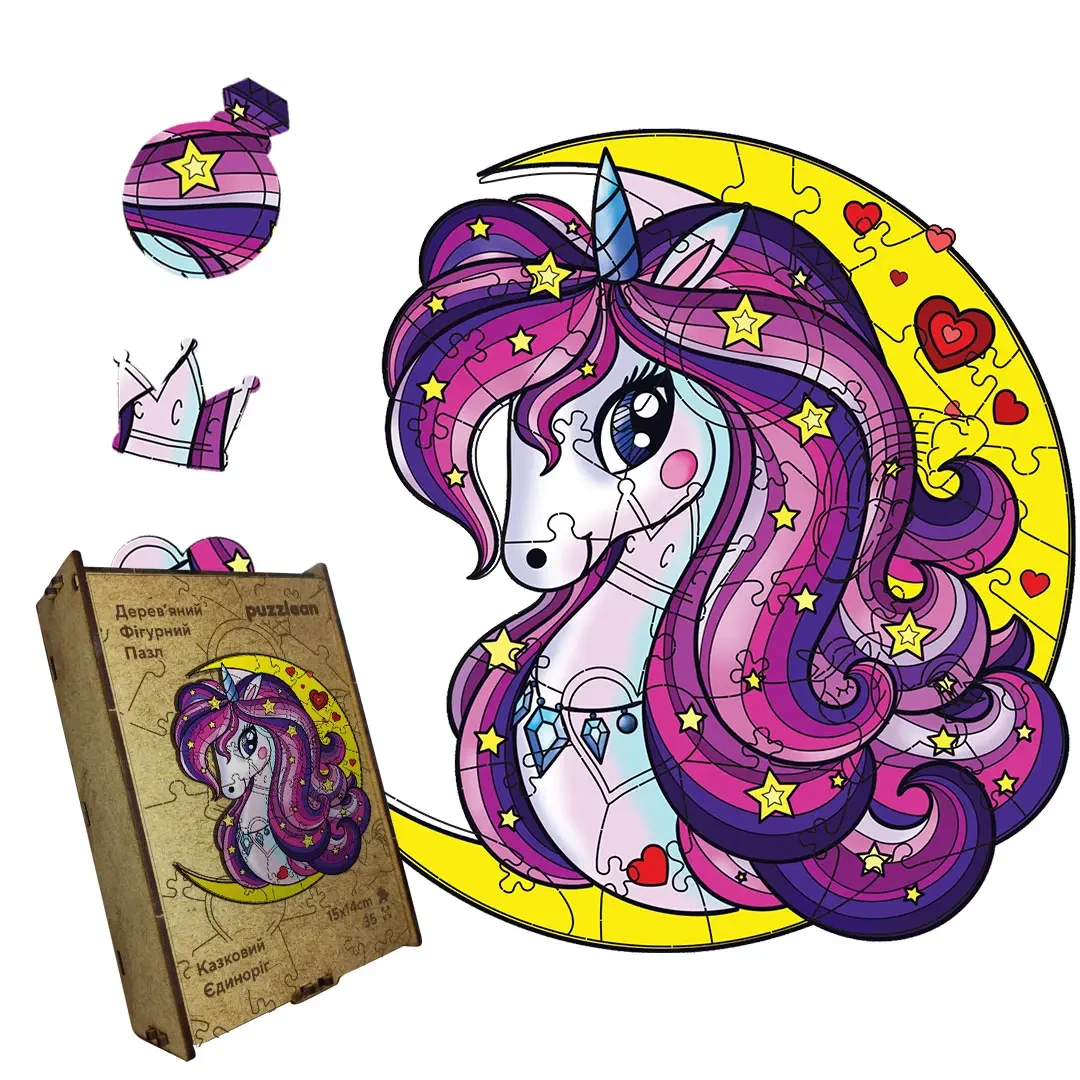 Пазл деревянный Очаровательный Единорог A5 35 ​​деталей картонная коробка 15х14 см