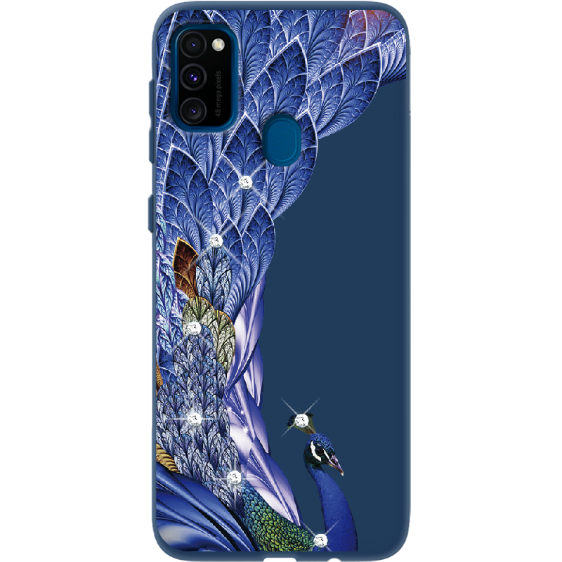 Чохол Boxface Samsung M307 Galaxy M30s Павич зі стразами Синій силікон (38209-rs7-41816)
