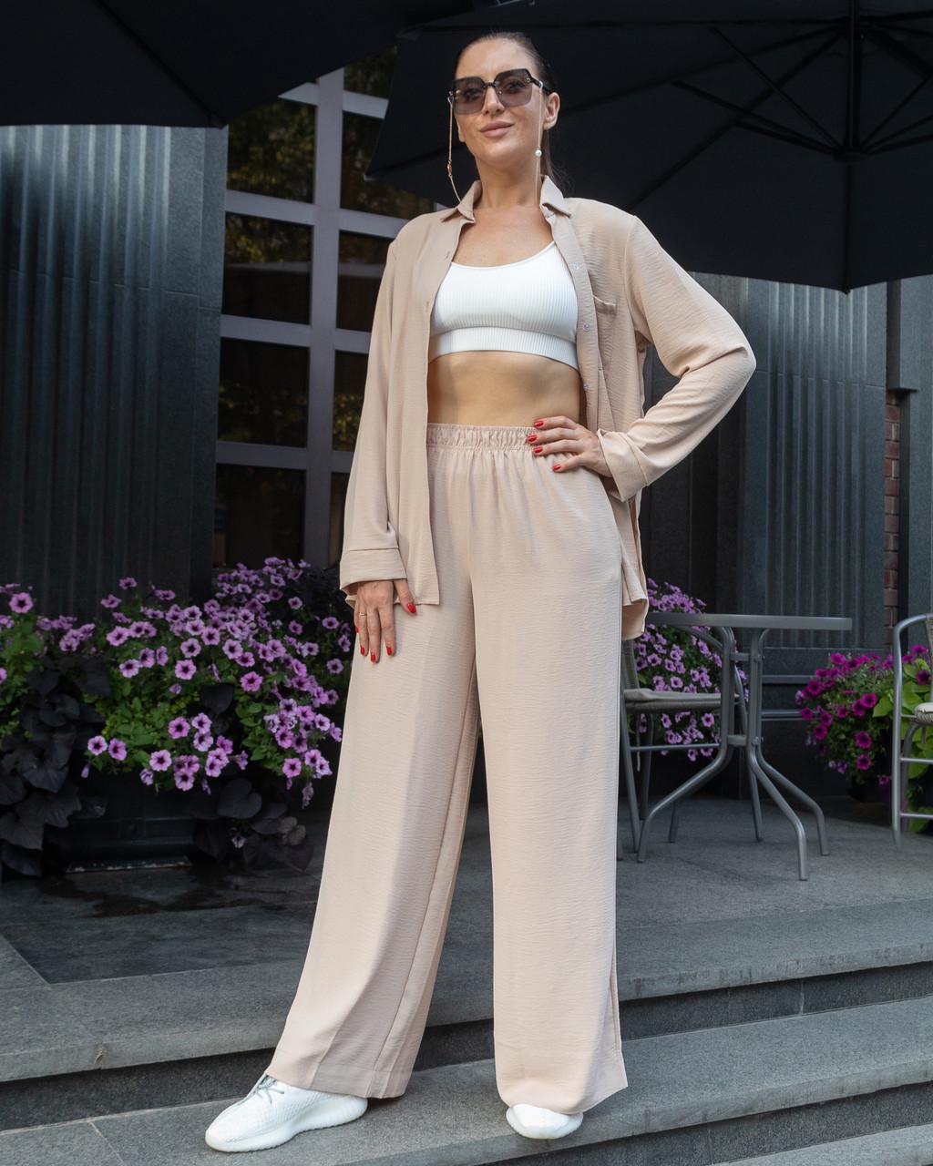 Костюм женский тройка с креп жатки рубашка брюки и шорты 2XL Капучино Костюм женский тройка с креп жатки рубашка брюки и шорты 2XL Капучино