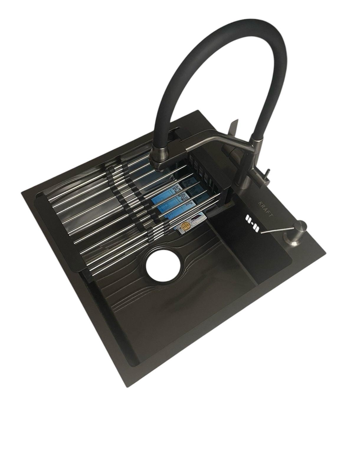 Мойка для кухни Kraft 5050 и кран с подключением к фильтру Kroner PVD03817BLK Черный