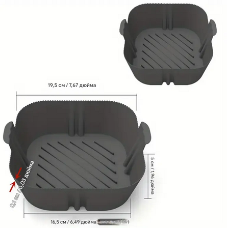 Форма квадратная силиконовая для аэрогриля/мультипечи и фритюрницы 16,5 см Черный (RU-7121) - фото 2
