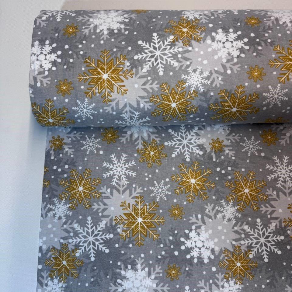 Ткань для постельного белья фланель желтые снежинки 240 см Серый (32615188)