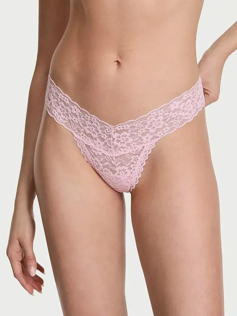 Трусики кружевные Victoria's Secret The Lacie Lace Thong Panty M Розовый (26890262)
