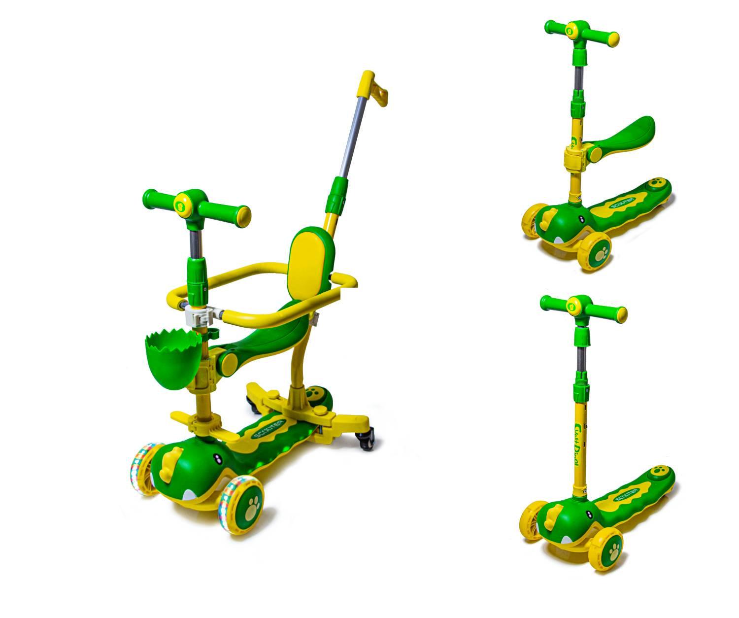 Самокат Dinosaur 5в1 з підсвічуванням музикою та бортиком Green (1594149541) - фото 2