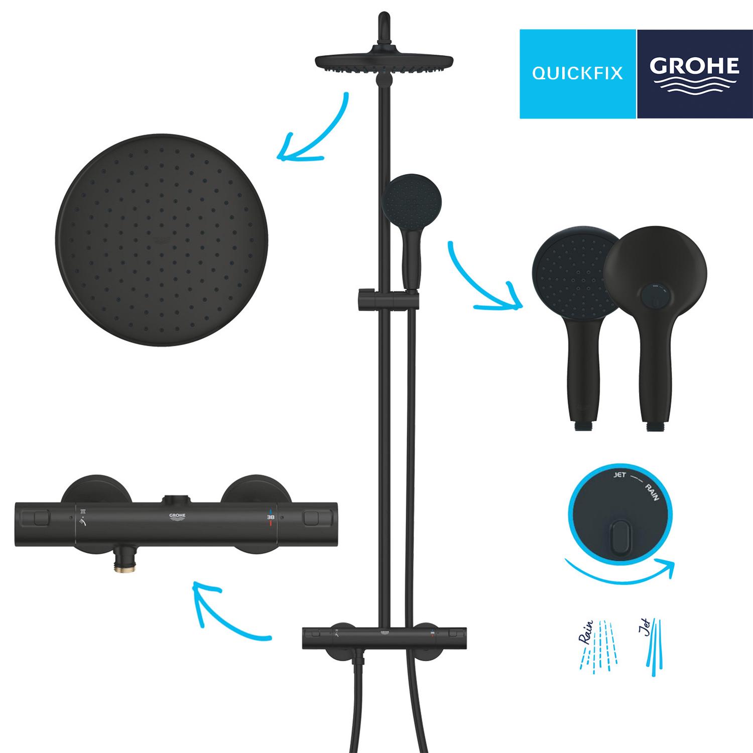 Душова система з термостатом Grohe QuickFix Vitalio Start 266772431 CV033959 Чорний (227537) - фото 5