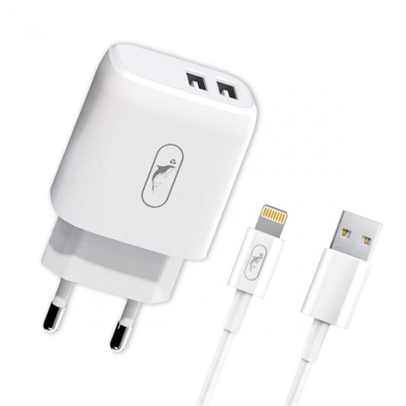 Зарядное устройство сетевое SkyDolphin SC22EBL 10,5W 2xUSB-A 2.1A с кабелем Lightning White (MZP-000162)