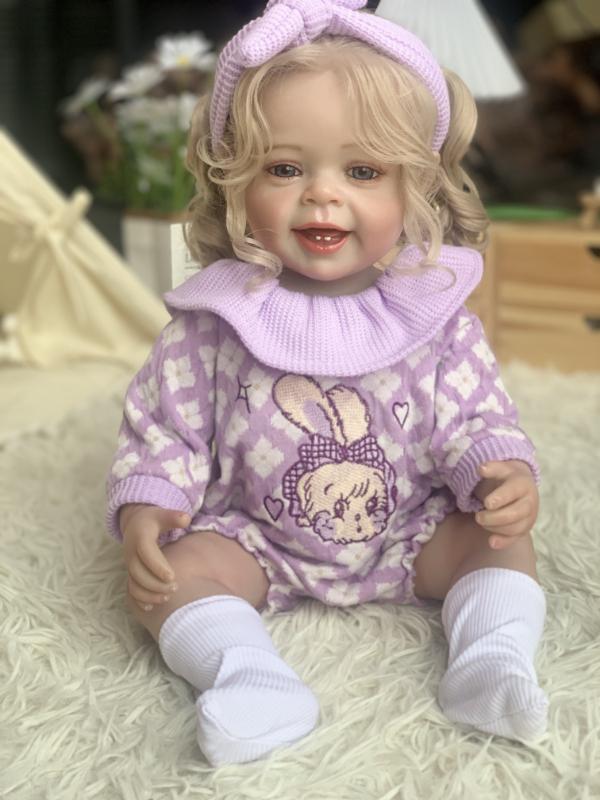 Кукла коллекционная силиконовая Реборн девочка пупс с волосами Натали виниловая 55 см