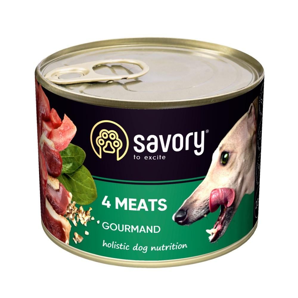 Корм влажный Savory Dog Gourmand 4 meats паштет для взрослых собак всех пород с четырьмя видами мяса 200 г (4820232630853)