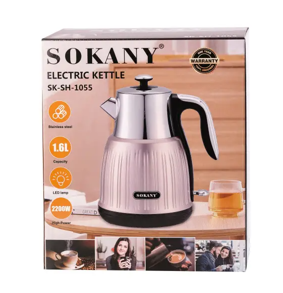 Електрочайник Sokany SK-SH-1055 безшумний із нержавіючої сталі 1,6 л Рожевий металік - фото 6 Електрочайник Sokany SK-SH-1055 безшумний із нержавіючої сталі 1,6 л Рожевий металік - фото 6