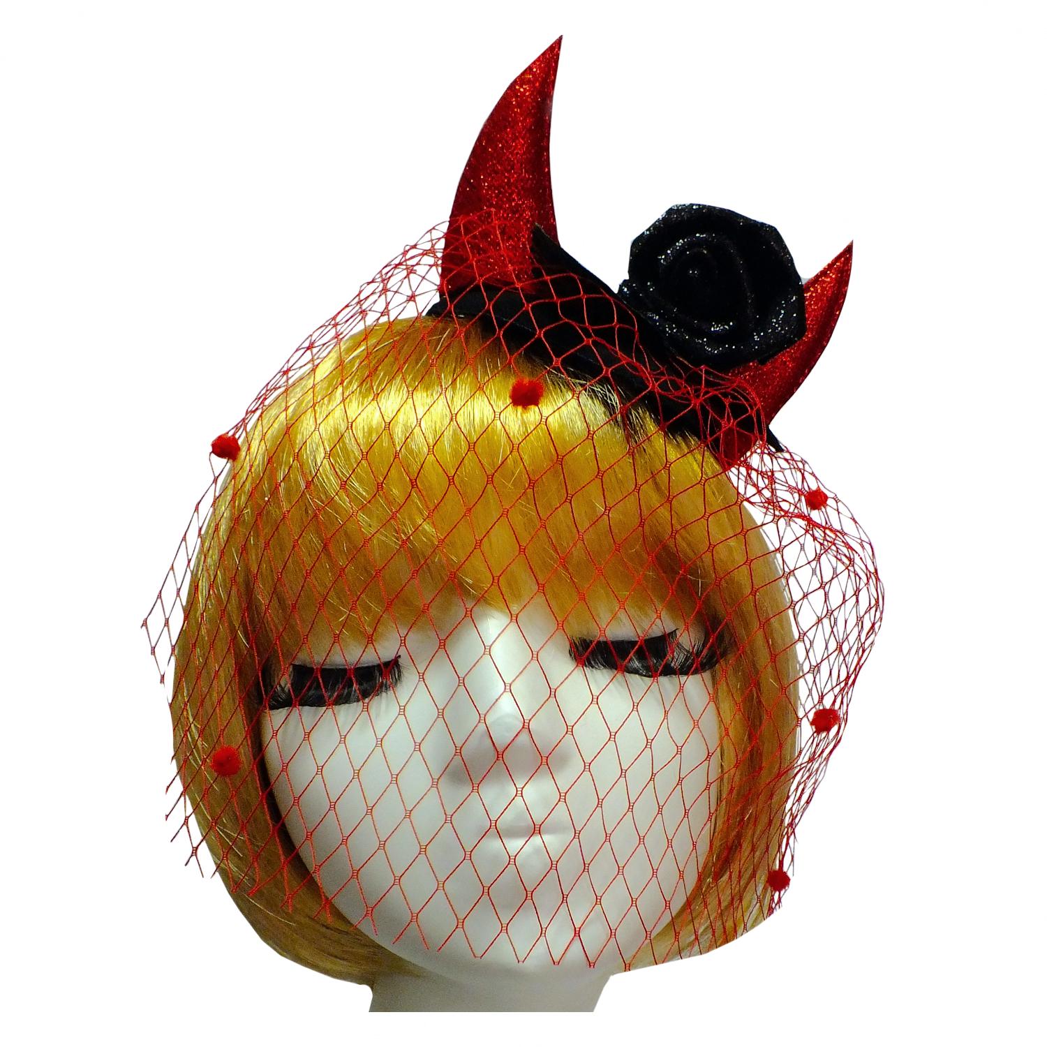 Шляпка-мини Seta Decor Чертовка с розой (16-726BLK-RD) Шляпка-мини Seta Decor Чертовка с розой (16-726BLK-RD)