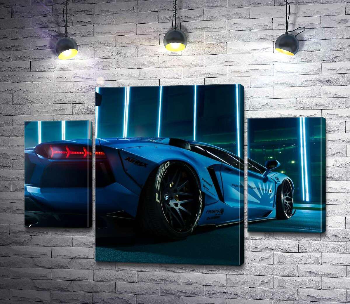 Модульная картина ArtPoster Лазурный цвет автомобиля Ламборгини (Lamborghini Aventador) 100x69 см Модуль №7 (001041) - фото 1