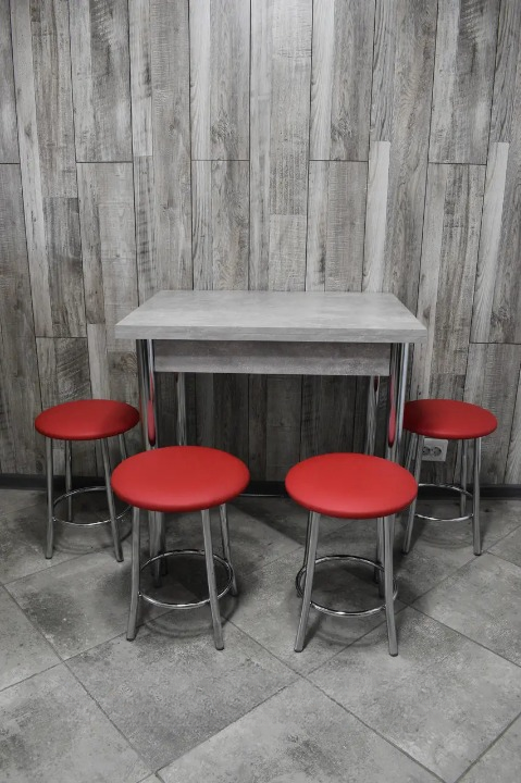 Кухонний комплект Оскар стіл розкладний/табурети 4 шт. в хром-корпусі 60х80/80х120х75 см Бетон/Червоний (28374364)