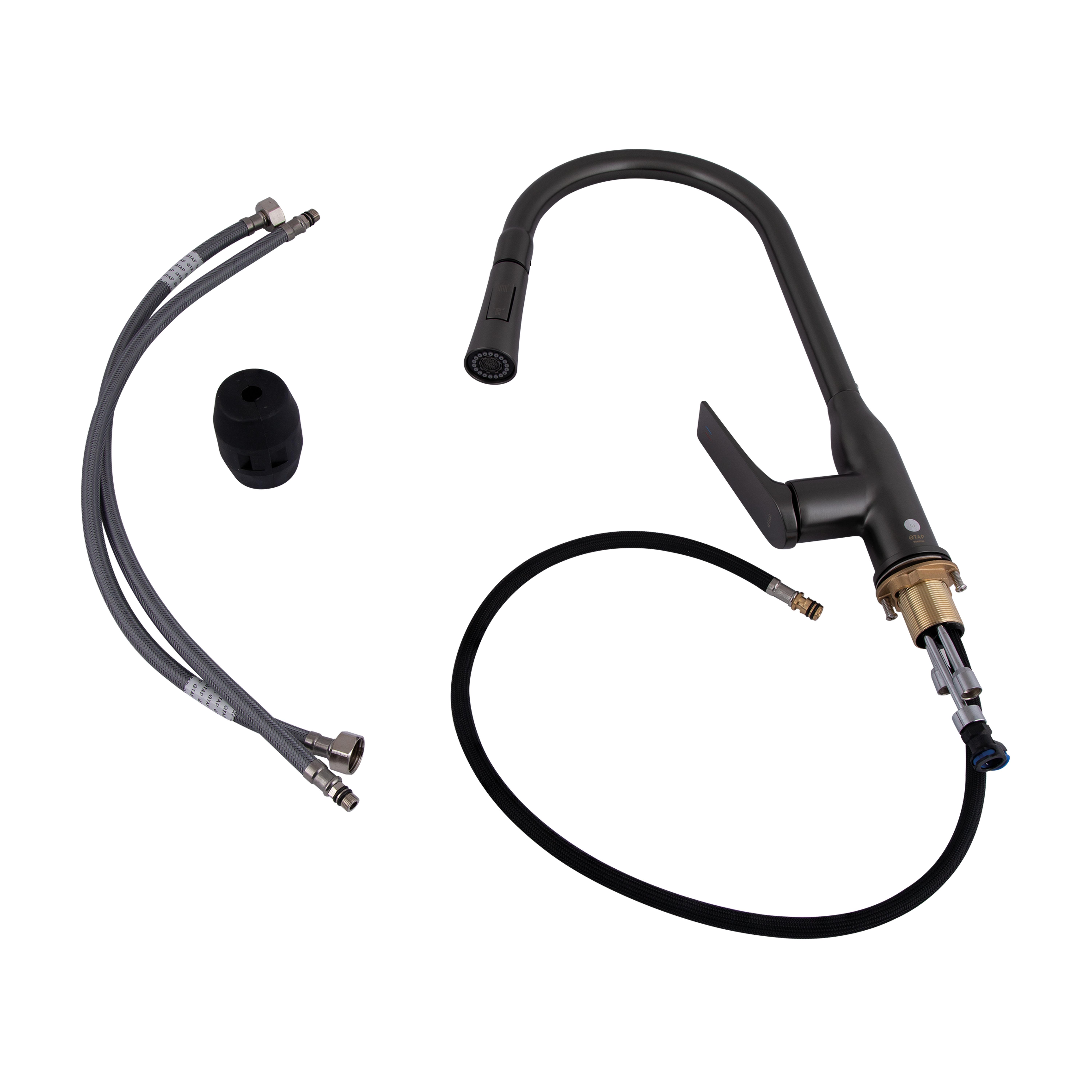 Смеситель для кухни Qtap Vlasta с выдвижным изливом Gunmetal Black PVD (QTVLA344GMB45647)