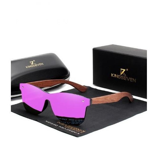 Солнцезащитные очки KINGSEVEN DESIGN Wayfarer в цельной оправе и деревянными дужками Фиолетовый (B5504)