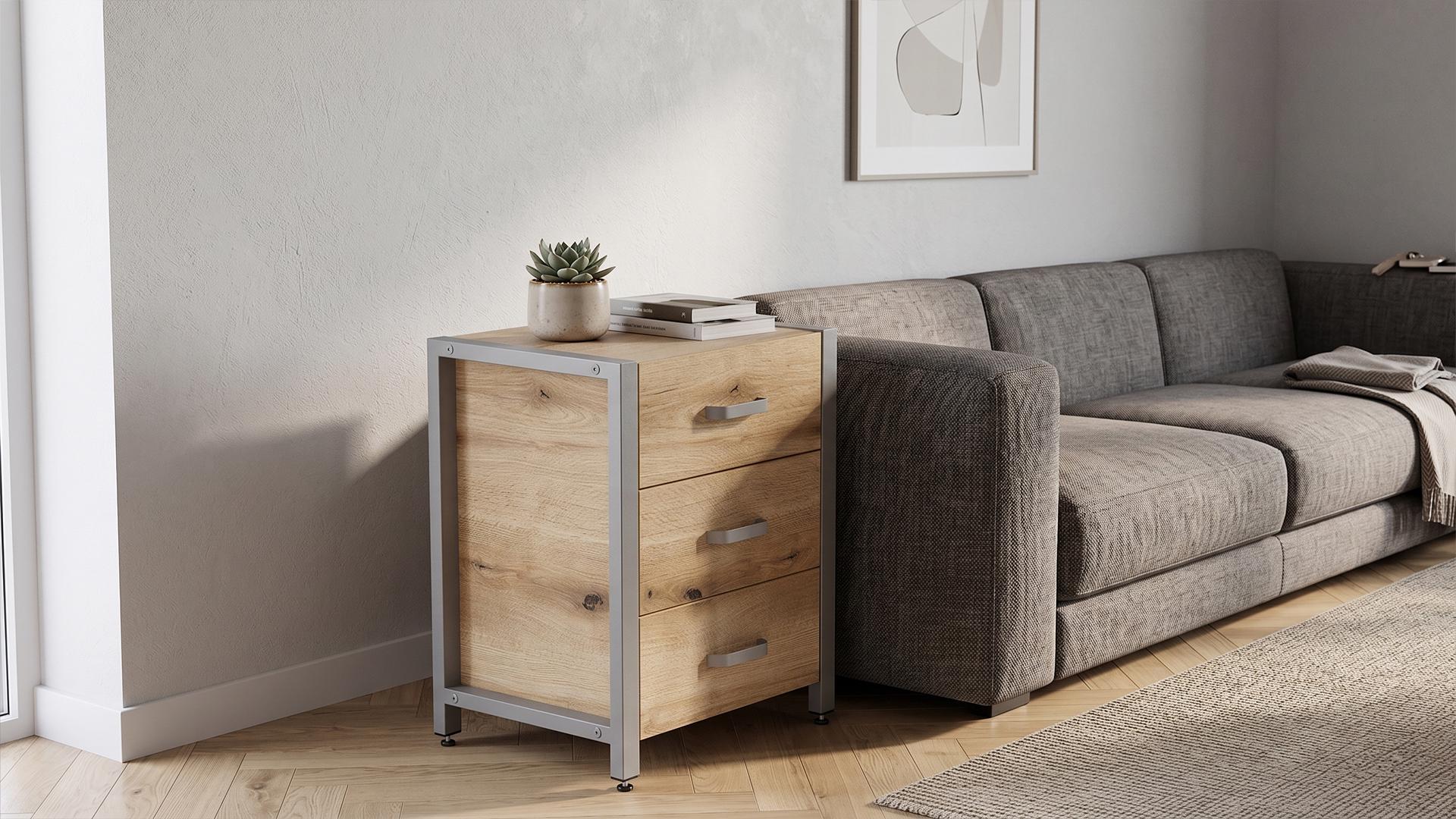Тумба универсальная Ferrum-decor Вивьен ДСП 16 мм 3 50x41x40 Серый/Дуб Эвок Прибрежный (FRD-107754)