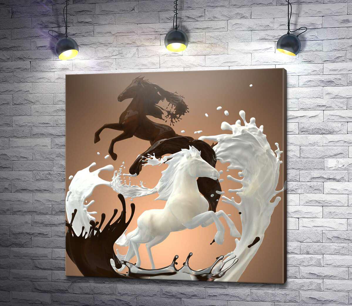 Картина ArtPoster Грация лошадей в молочно-шоколадной абстракции 130x130 см Модуль №1 (004176)