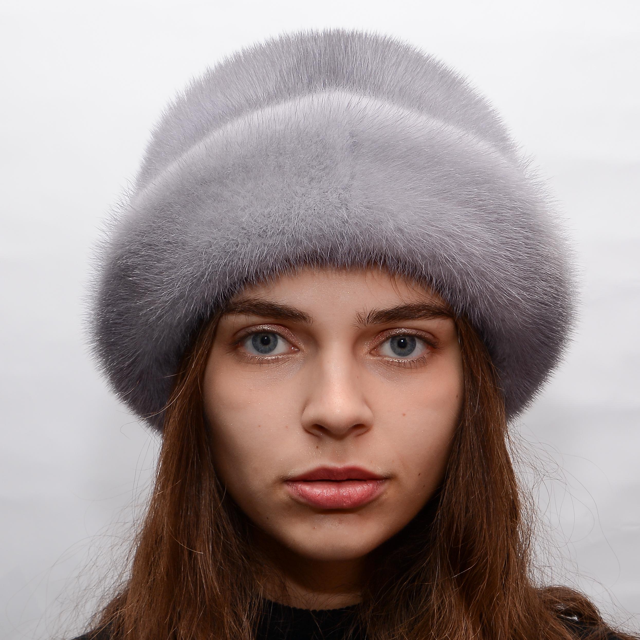 Женская шляпа Меховой стиль Отворот из натурального меха норки XXS-XS-S Сапфир (014)