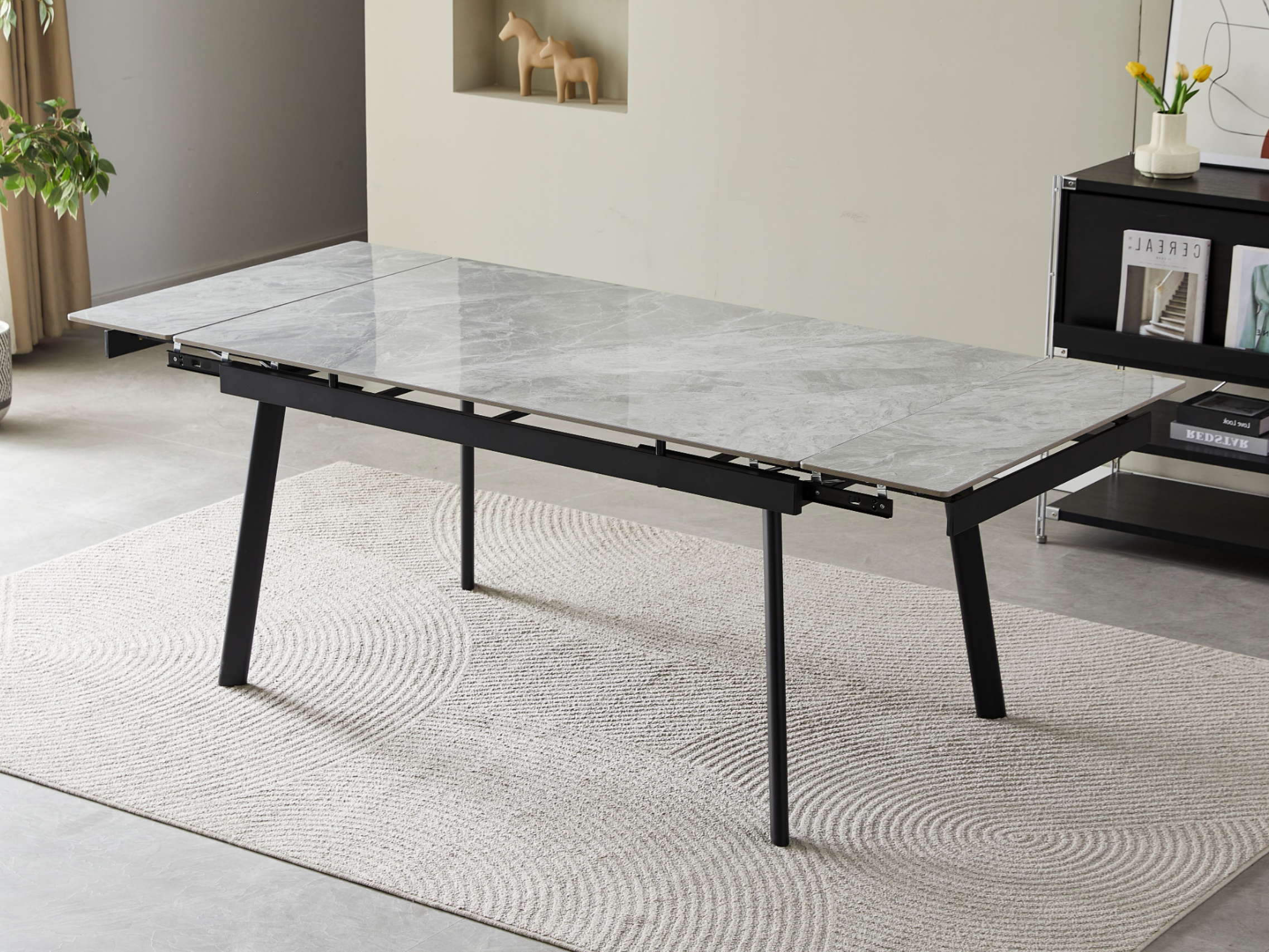 Стіл обідній розсувний Vetro Mebel 1500- 2100x900x760 мм Б’янко карарра грей/Чорний (TМ-98) - фото 5 Стіл обідній розсувний Vetro Mebel 1500- 2100x900x760 мм Б’янко карарра грей/Чорний (TМ-98) - фото 5