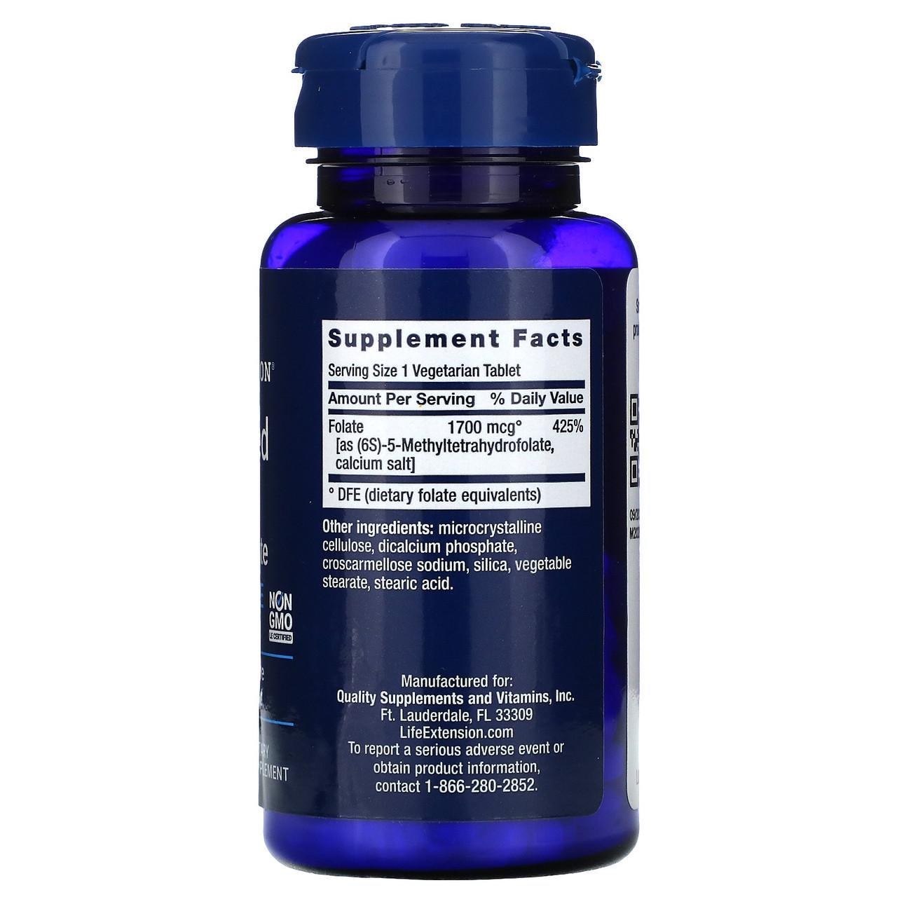 Оптимизированный фолат DFE Life Extension Optimized Folate фолиевая кислота 100 таблеток 1700 мкг - фото 2