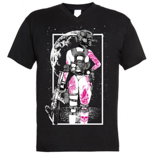 Футболка мужская с V-образным вырезом Military girl with tattoos XL Черный (18001065-2-204929-XL)