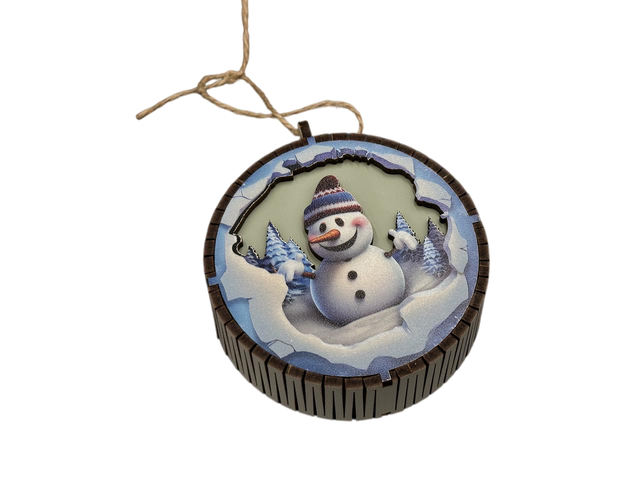 Игрушка елочная новогодняя Снеговик с подсветкой из фанеры 93х30 мм Разноцветный (NR-101)