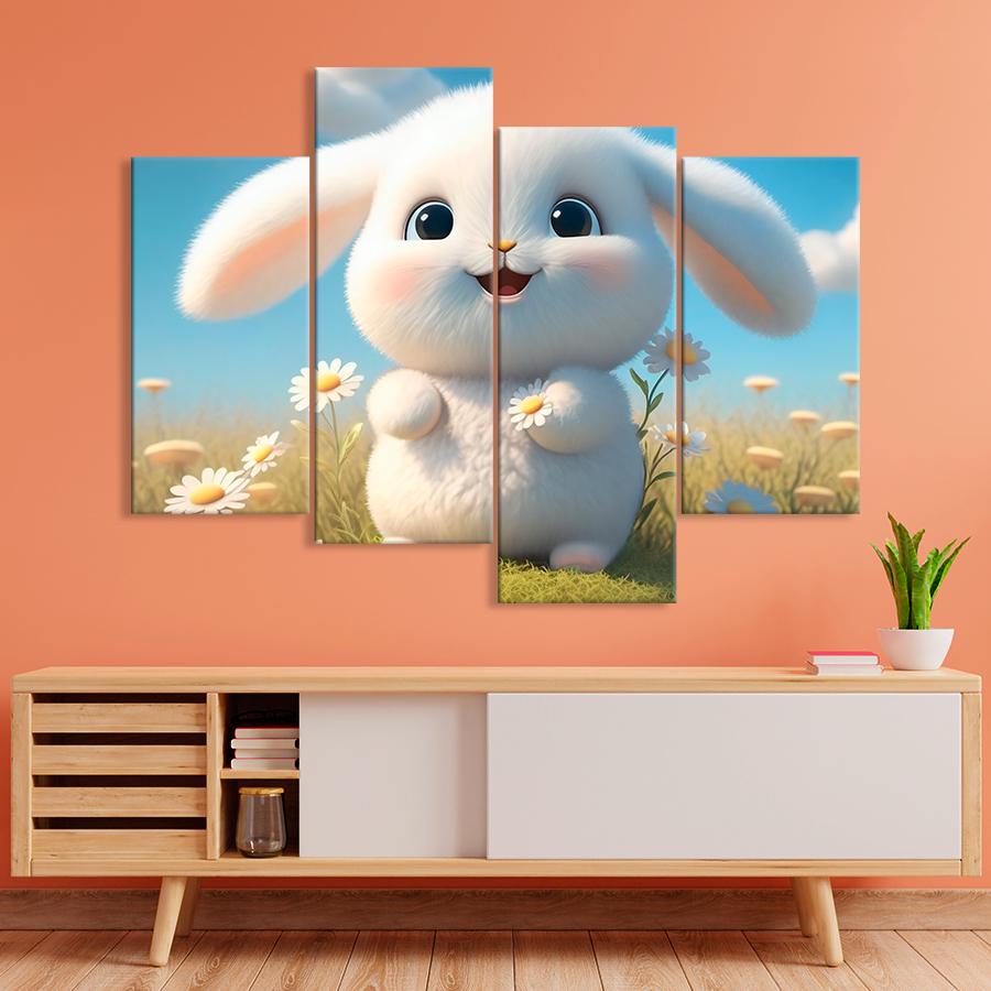 Картина в детскую комнату Пушистый кролик и ромашки 149x106 см (A1440-4)