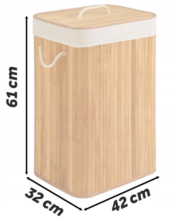 Кошик для білизни бамбуковий Massido 1 відділення знімна вкладка 72 л 61х42х32 см Бежевий - фото 7