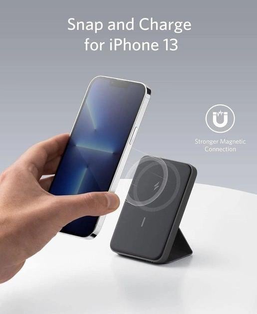 Повербанк Anker 622 MagGo 5000 mAh 12W з бездротовою зарядкою та підставкою Чорний (A1611) - фото 2