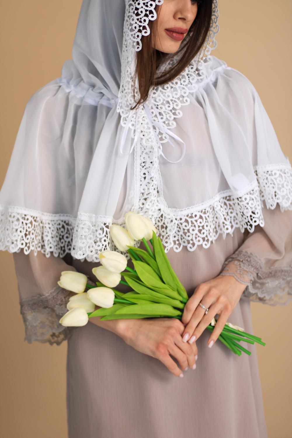 Палантин для храму на голову 80x120 см Білий (п006) - фото 9 Палантин для храму на голову 80x120 см Білий (п006) - фото 9