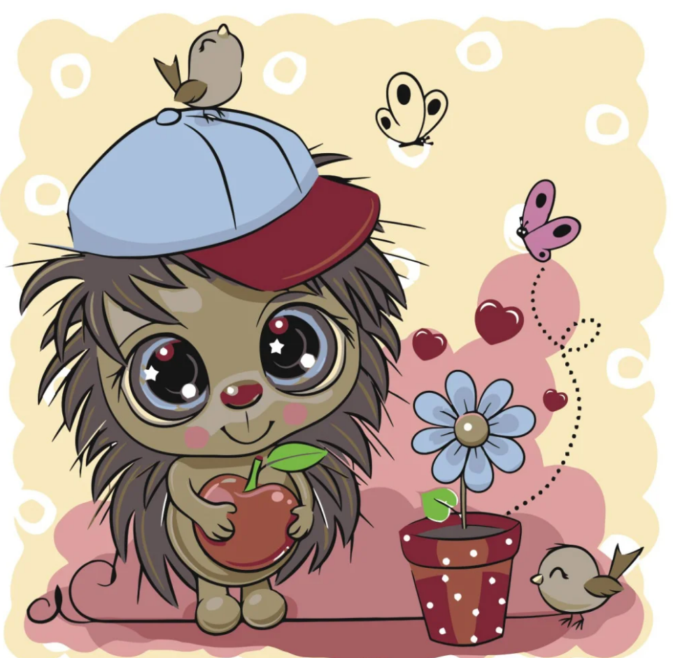 Картина по номерам Strateg Ёжик в кепочке с лаком и уровнем 30x30 см (ES076)