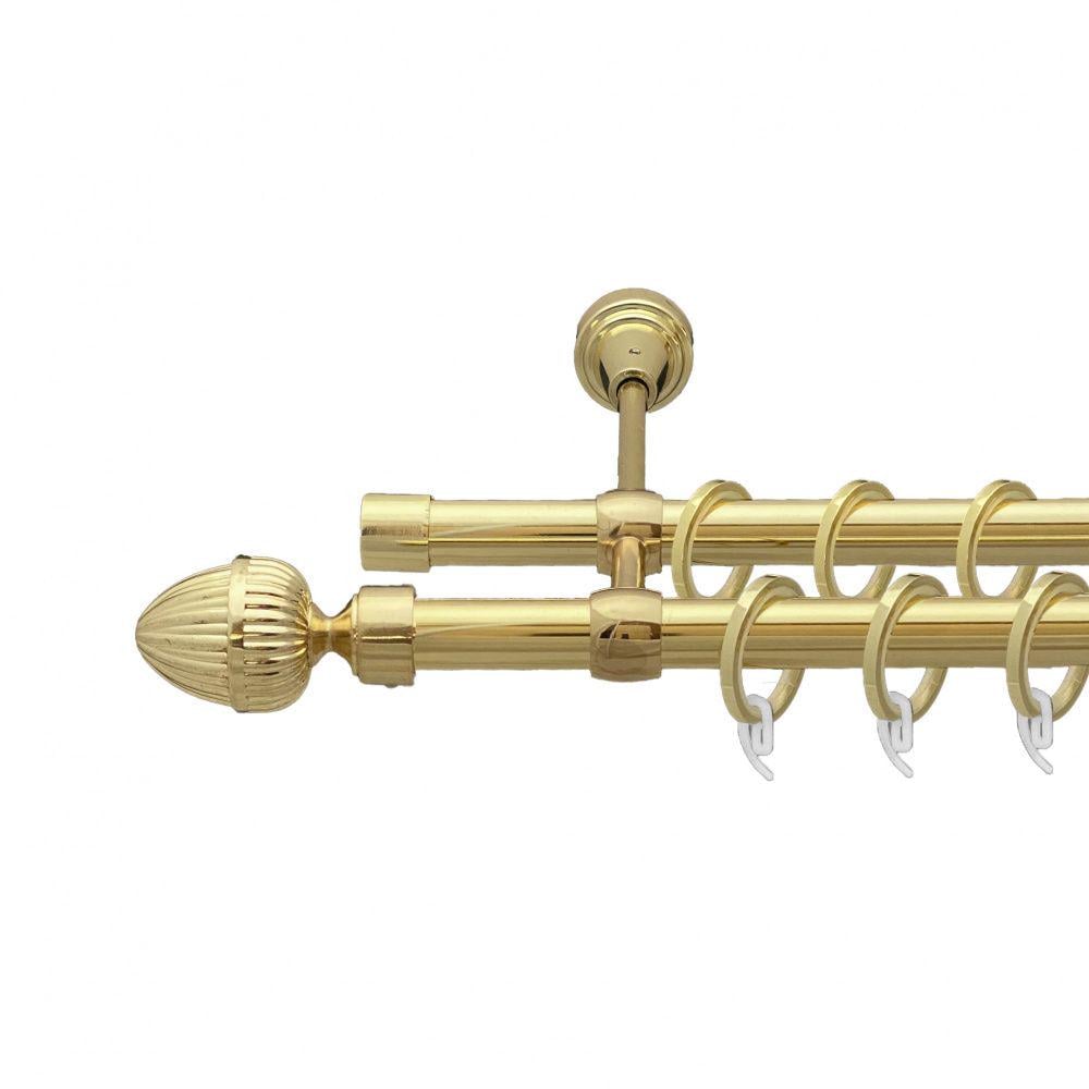 Карниз металлический Orvit Одеон двухрядный литой/гладкая труба/кольцо фасонное металлическое Золото 19/19 мм 160 см (00-00009486)