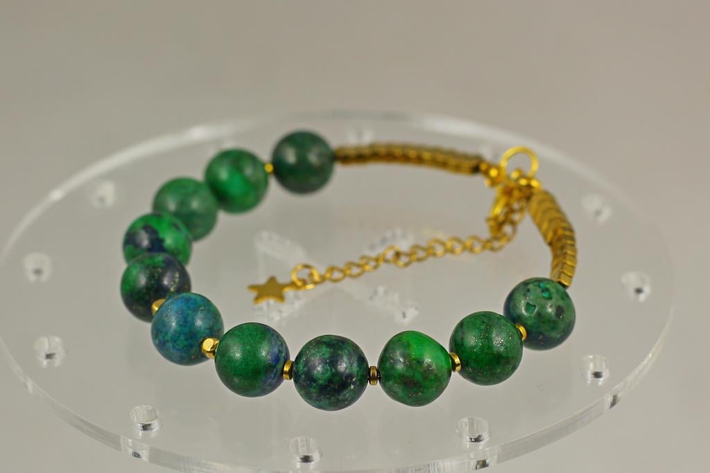 Браслет No name Азурит шарик 10 мм Золотистый (30875947)