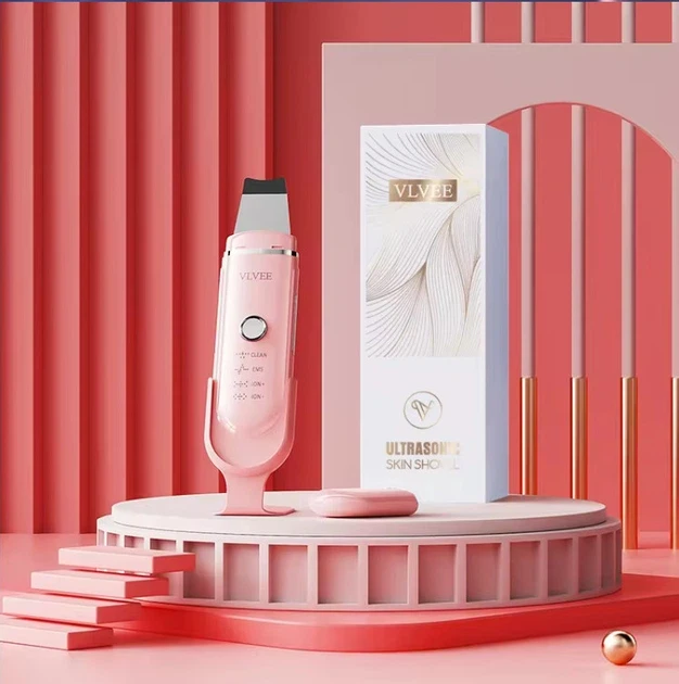 Скрабер ультразвуковой VLVEE Pink 5в1 для чистки лица с EMS-микротоками