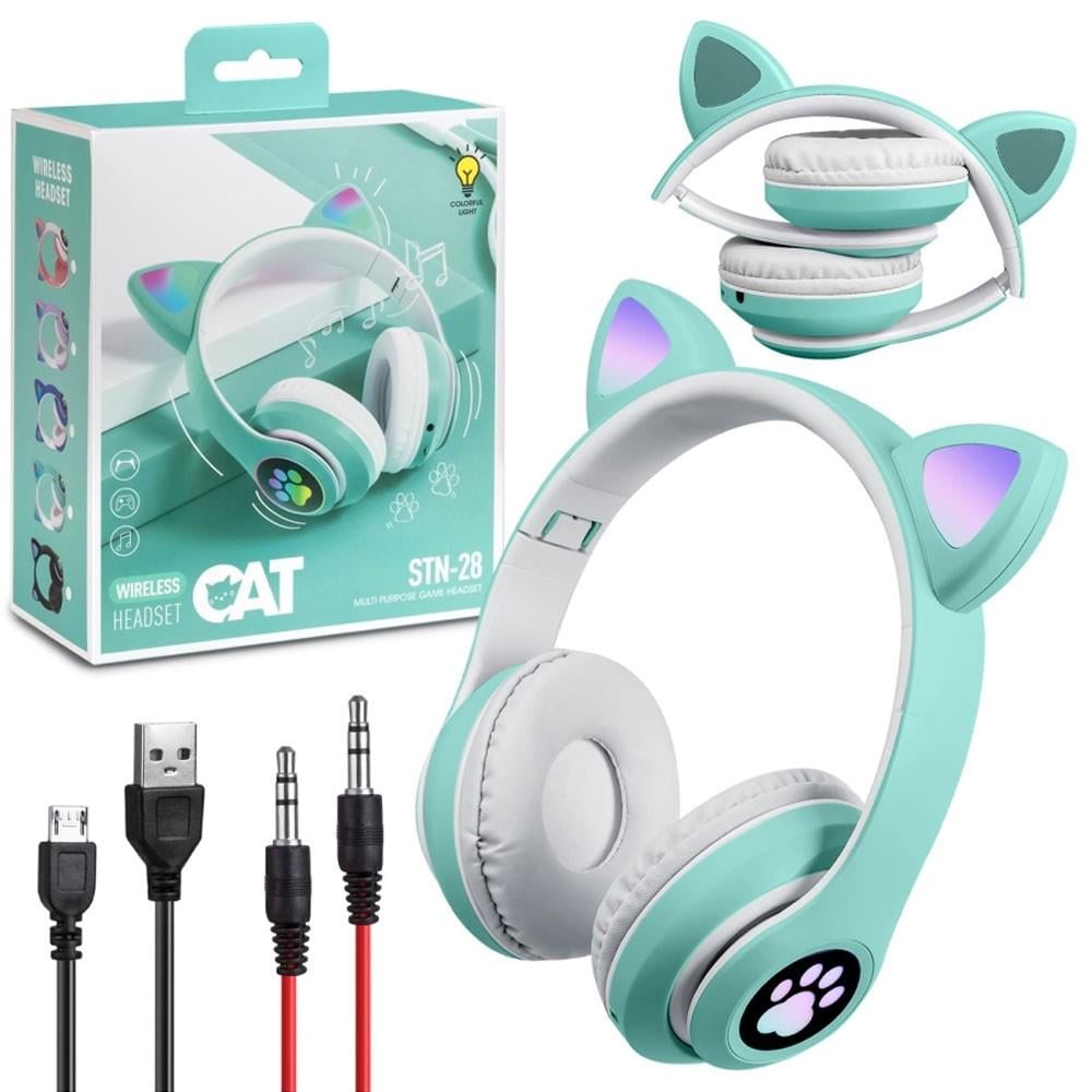 Наушники беспроводные Cat Ear VZV-23M Bluetooth с ушками и LED подсветкой Мятный - фото 2