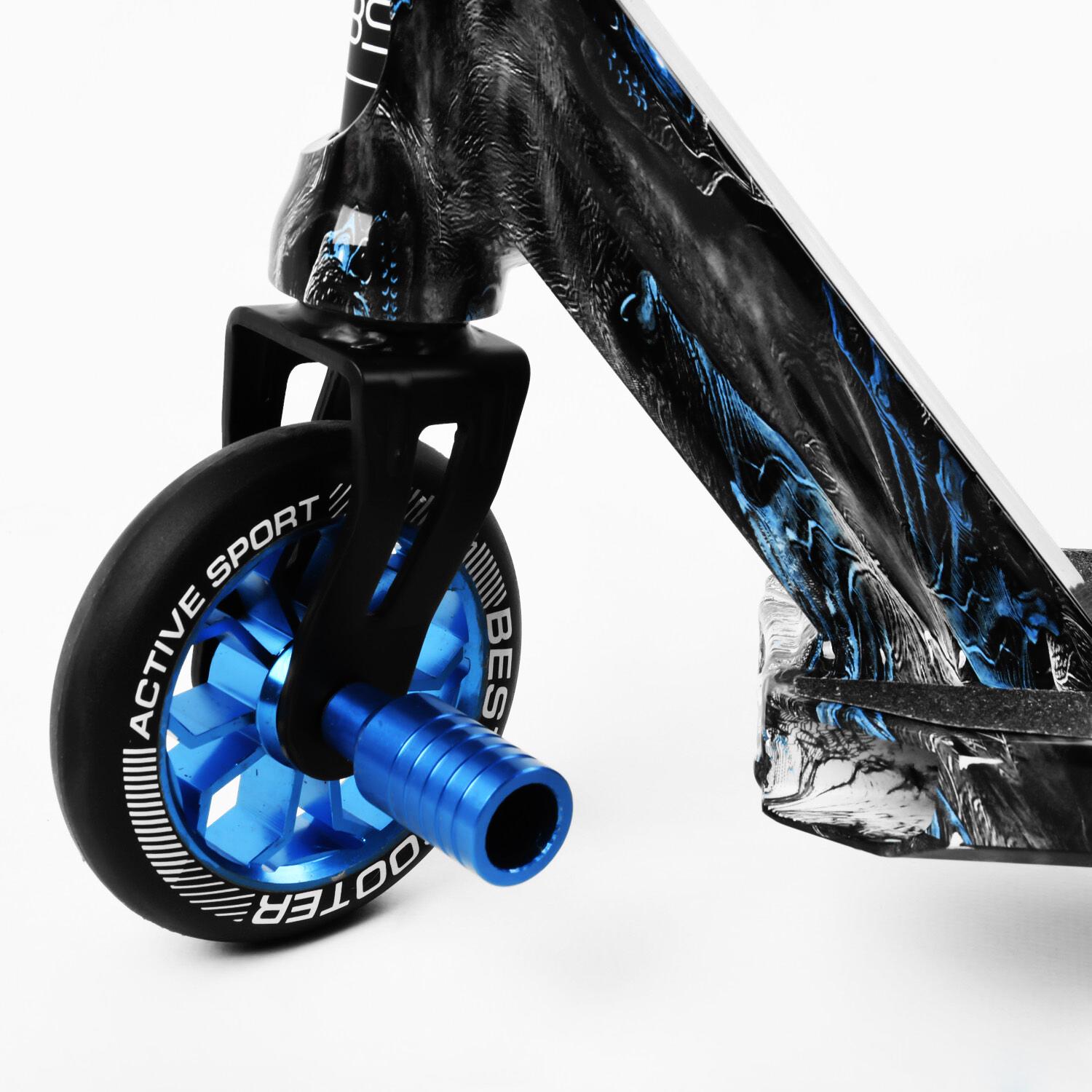 Самокат трюковый Best Scooter HIC-система пеги алюминиевый диск и дека принт hands Skulls Blue (105679) - фото 6