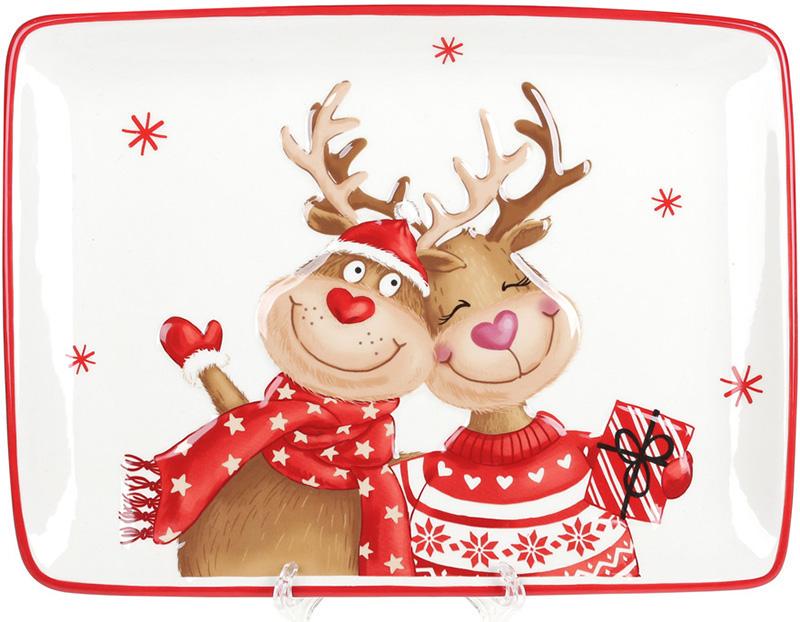 Блюдо керамическое прямоугольное гостеприимные олени 30,6х22,2 см