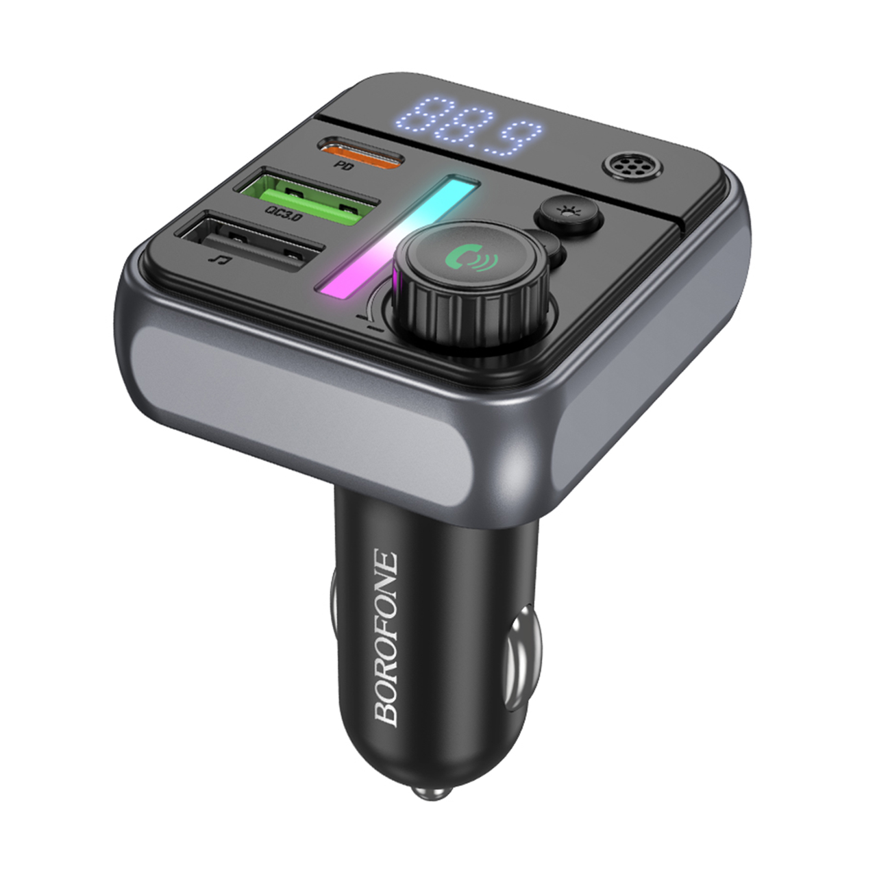 FM-трансмиттер автомобильный Borofone Bluetooth 5.4 38 Вт Type-C USB с быстрой зарядкой Черный (38786740)