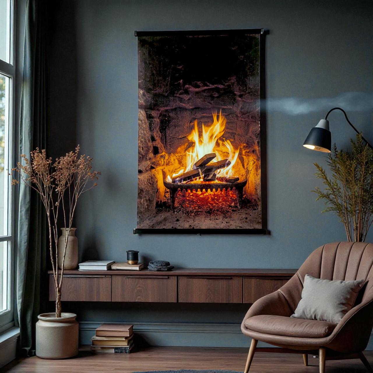 Инфракрасный обогреватель пленочный настенный Картина Пламя черные планки 450 Вт 100х63 см