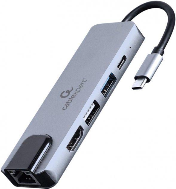 Концентратор USB-хаб Cablexpert USB-C 5в1 hub/HDMI/PD/LAN (A-CM-COMBO5-04)