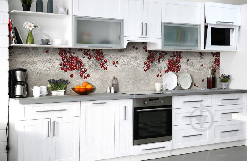 Скинали на кухню Zatarga «Рябина на снегу» 600х2500 мм виниловая 3Д наклейка кухонный фартук самоклеящаяся