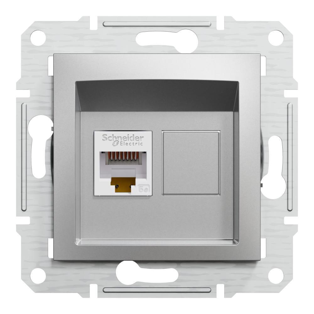 Розетка одинарная компьютерная RJ-45 Schneider Electric Asfora Алюминиевый (00000003102)