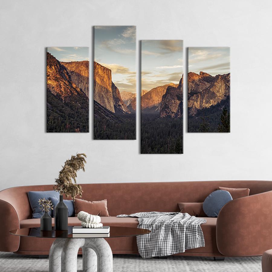 Модульная картина из четырех частей на холсте интерьерная картина Высокие горы Йосемитской долины 89x56 см (596-42)